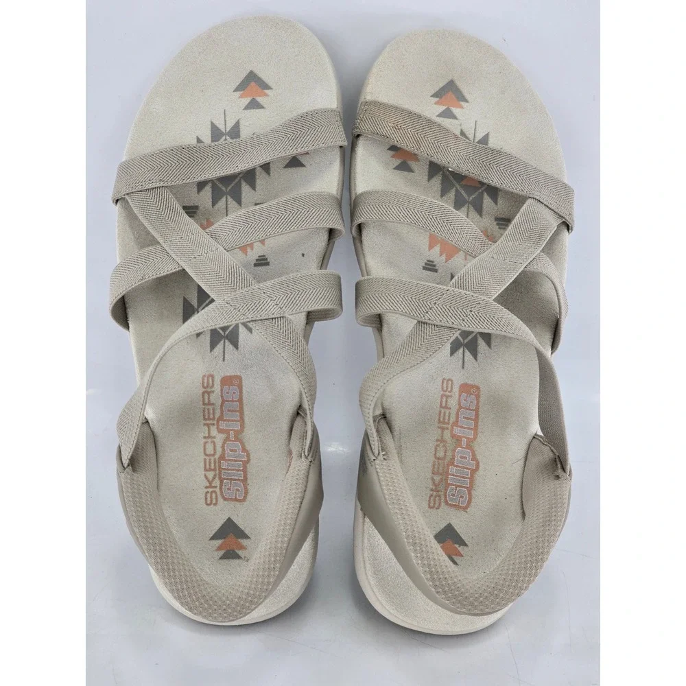 Skechers Slip-ins Reggae Slim Sandals Womens 11 Taupe Strappy Aztec -Excellent